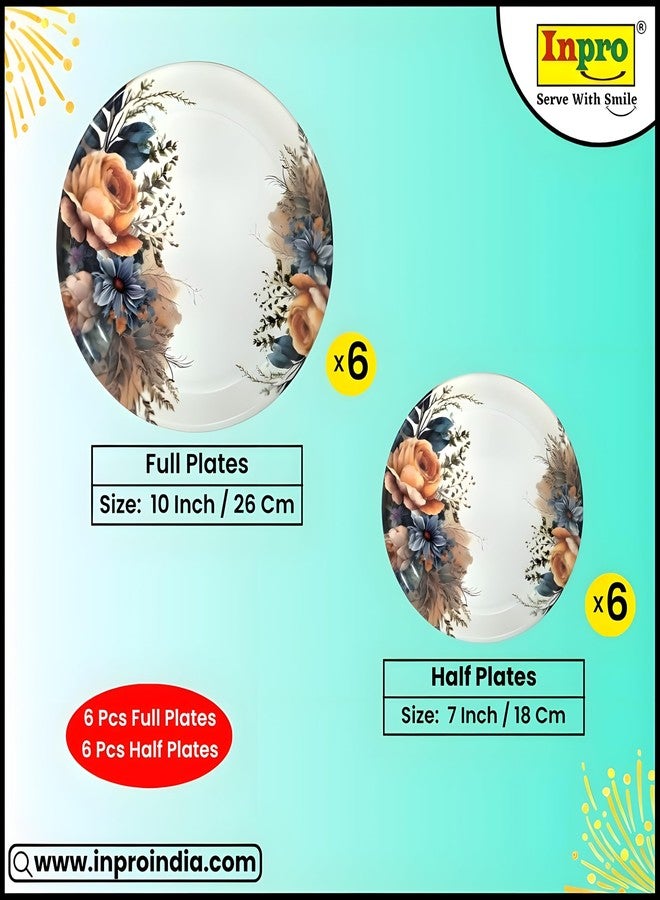 Inpro Serve Up Style with Our Melamine Round Dinner Plate Set of 12 (6 Full & 6 Half)- Perfect for Snacks and Dinner Parties! - Image 2